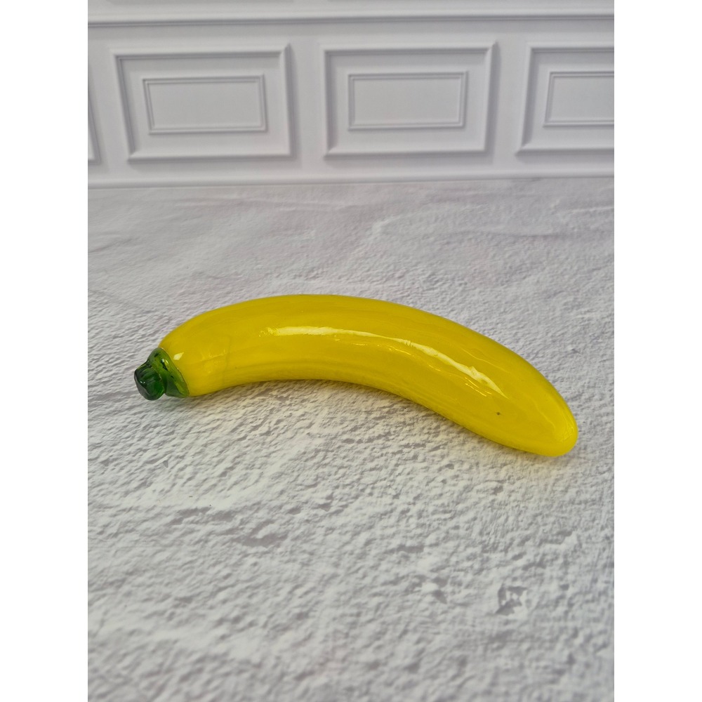 VINTAGE‎ Murano Style Art Glass Banana Figurine Yellow Green Blown Fruit 7"